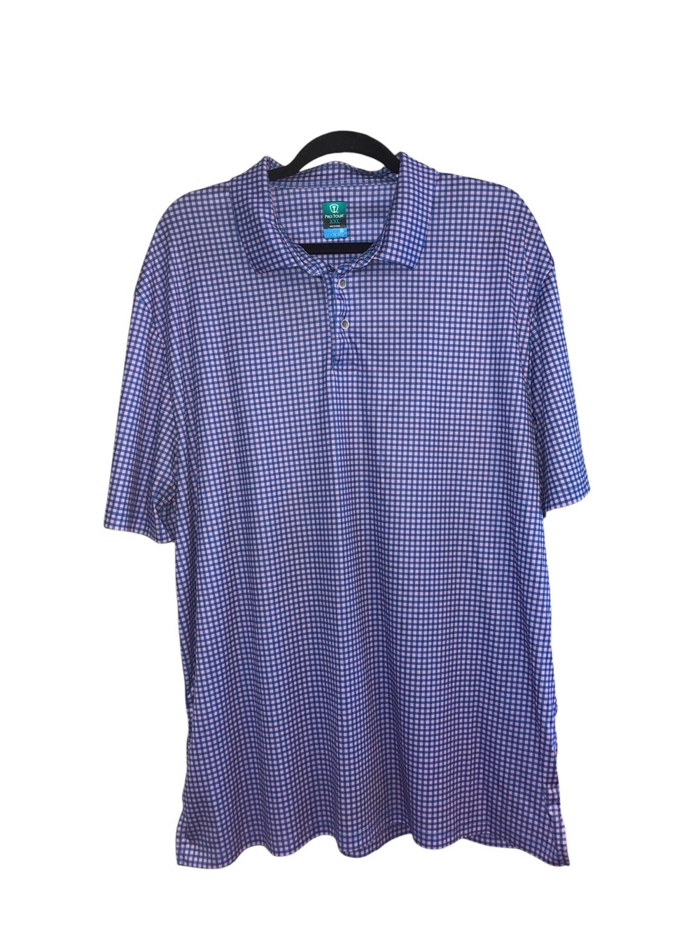 Pro Tour CoolPlay Polo Shirt Men’s XXL Blue Pink Check Performance Golf Polo